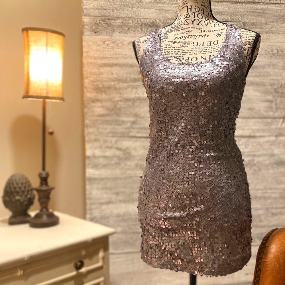 **CLEARANCE** Chandry KC Size Small, gun-metal sequin, Party Tank Top New Years